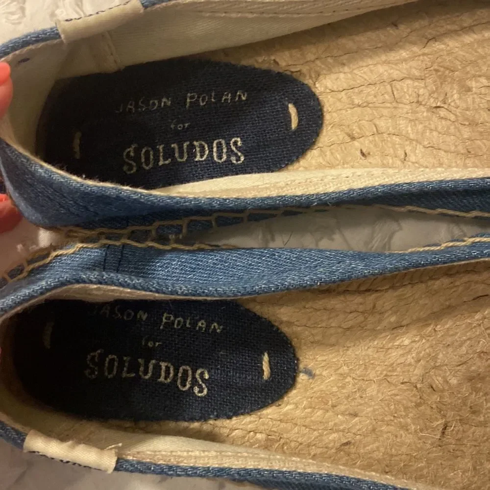 Soludos Jason Polan Denim Espadrille Mustard Hot Dog Size 6